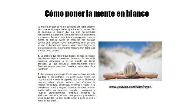 CÓMO DEJAR LA MENTE EN BLANCO, Consejos, Meditación