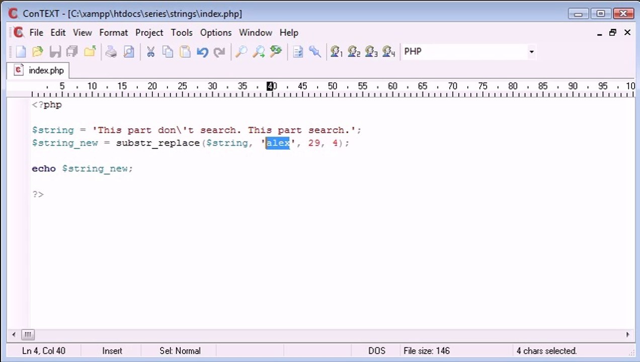 Beginner PHP Tutorial - 50 - String Functions_ Replacing Part of a String