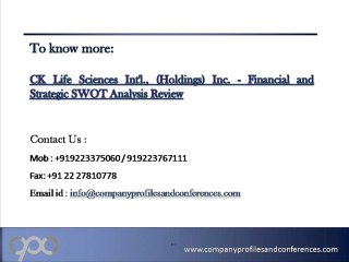 CK Life Sciences Int'l., (Holdings) Inc. - Financial and Strateg