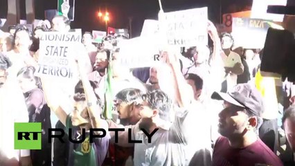 Pakistan- Protesters say 'Gaza over football'