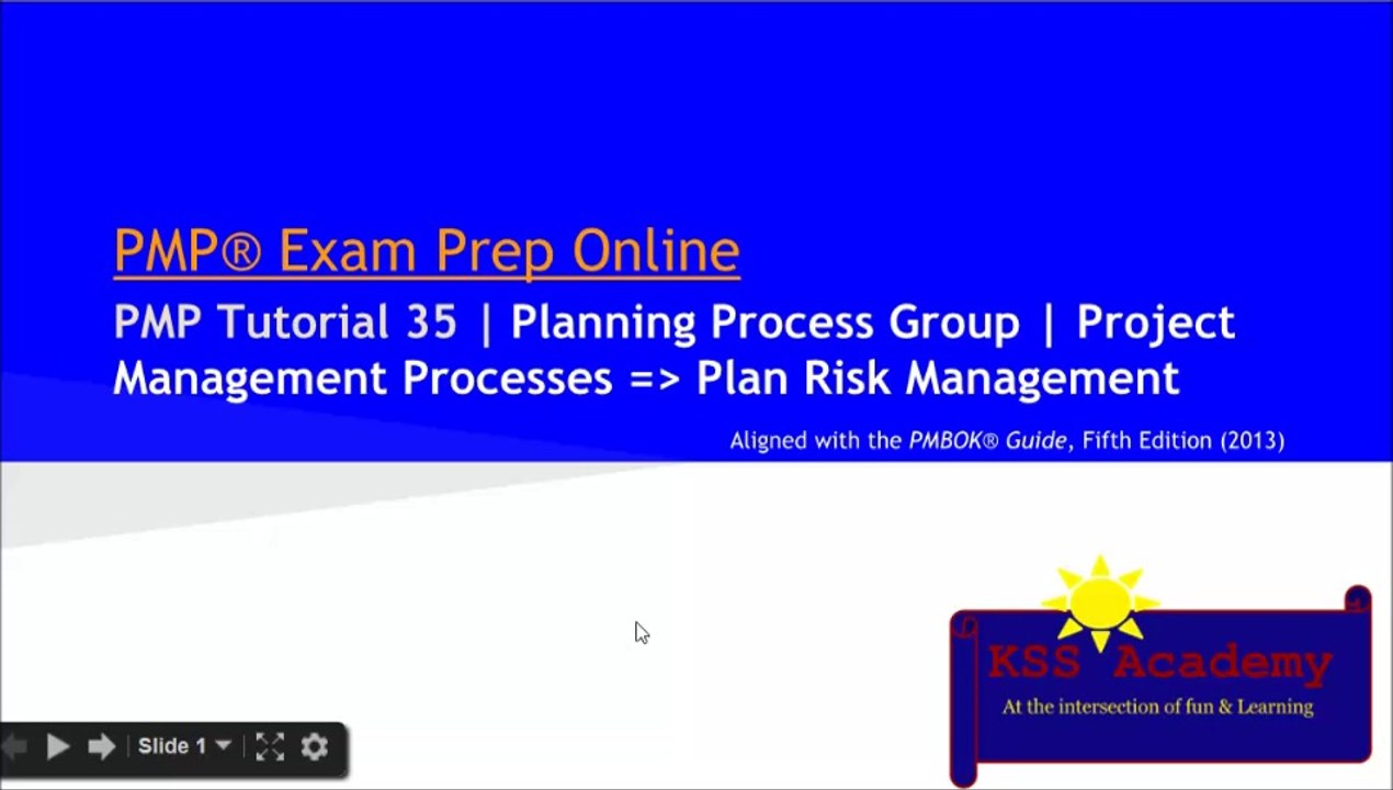 PMP® Exam Prep Online, PMP Tutorial 35 | Planning Process Group | Risk Management Plan | RBS | Risk Probability and Impact Matrix | Strategic risk scoring sheets
