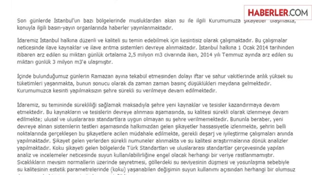 İSKİ: Koku Gelen Bölgede Yapılan Su İncelemesinde Kalite Sıkıntısı Yok