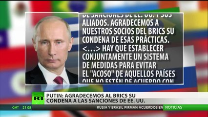 (Vídeo) Putin: "BRICS buscará evitar una 'cacería' de países que discrepan de EE.UU."