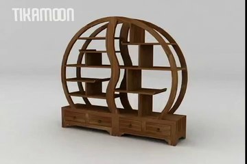 Bibliothèque en Teck Sphère Ying Yang Tikamoon