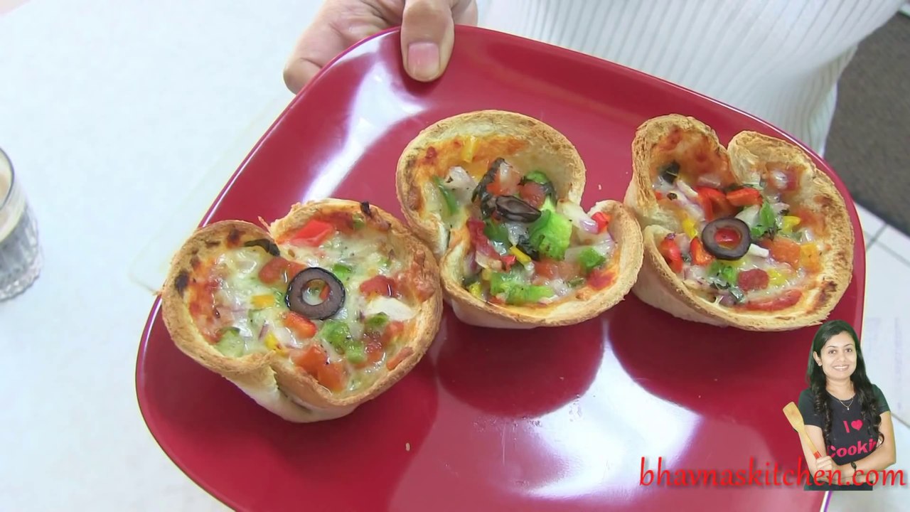 Bread Pizza Cups Video Recipe by Bhavna - Perfect Super Bowl Recipe