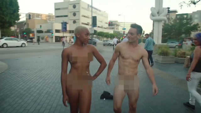 Dancers without cloth dancing in Los Angeles streets....