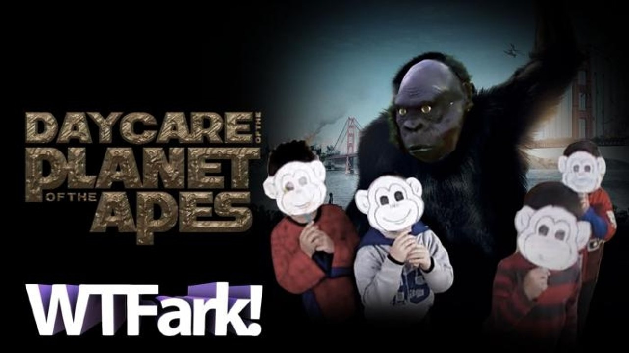 DAYCARE OF THE PLANET OF THE APES: A Garbage Man Wears A Monkey Mask To Visit A Daycare Center And No One Is Freaked Out About It.