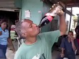 amazing drinking of cold drink bottle in one sip.