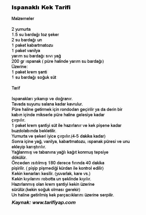 Ispanaklı Kek Tarifi