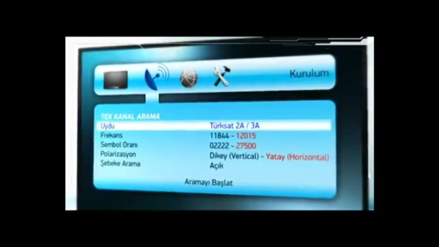 TÜRKSAT 4A UYDUSUNDA OTOMATİK KANAL ARAMA (ŞEBEKE ARAMA)