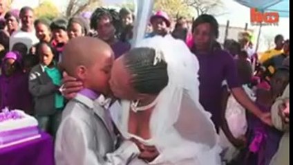 Boy of nine and his 62 year old bride renew their vows