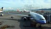 Hong Kong Airport. China Airlines Airbus A330. Pushback at the Gate. Great View and Clear Sky