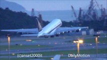 Hong Kong Airport. Airbus A380 Singapore Airlines. Take off in the Sunset