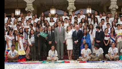 Queen Letizia attended a reception to members of the Ruta Quetzal BBVA 2014 expedition at El P... (HD)