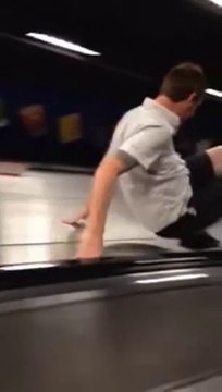 So dumb guy trying to run in escalators! Dangerous FAIL...