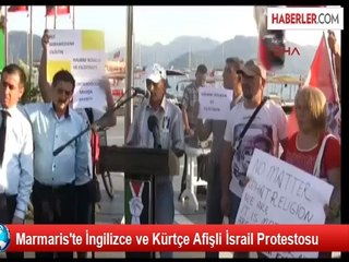 Marmaris'te İngilizce ve Kürtçe Afişli İsrail Protestosu