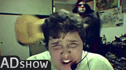 Fat boy hit with guitar by famous singer! Guess who!