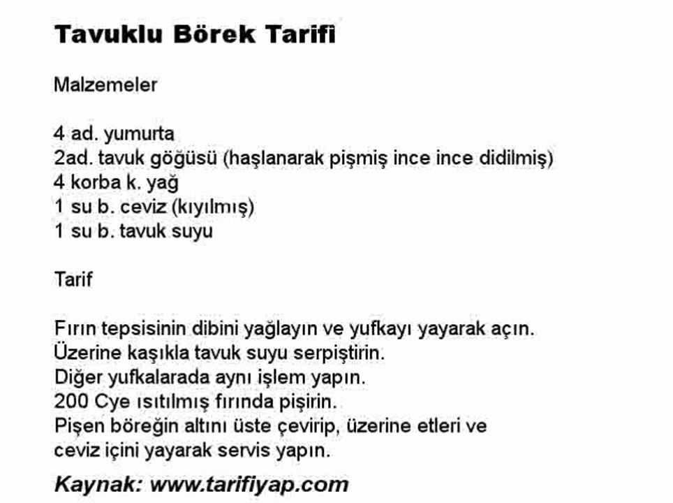 Tavuklu Börek Tarifi