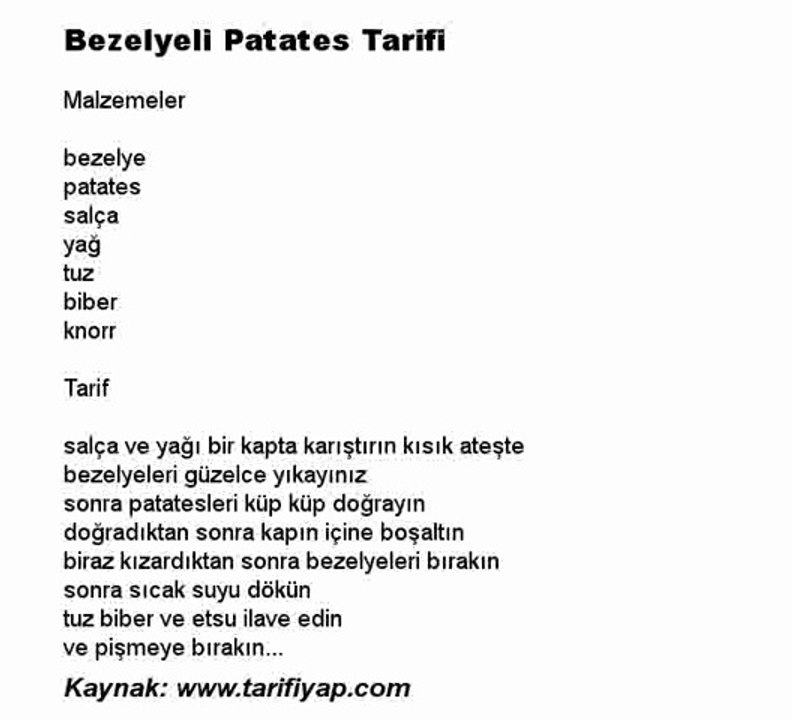 Bezelyeli Patates Tarifi