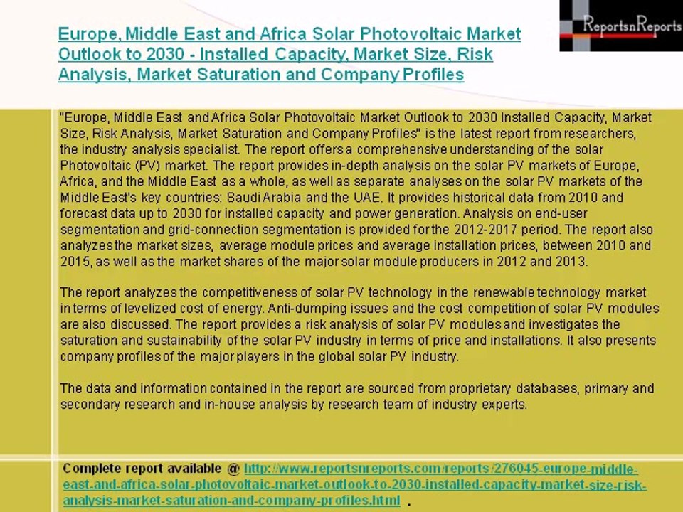 2030 Forecasts to Europe, Middle East and Africa Solar Photovoltaic Market Research Analysis