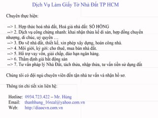 Nhận Làm Giấy Tờ Nhà, Đất Quận 3