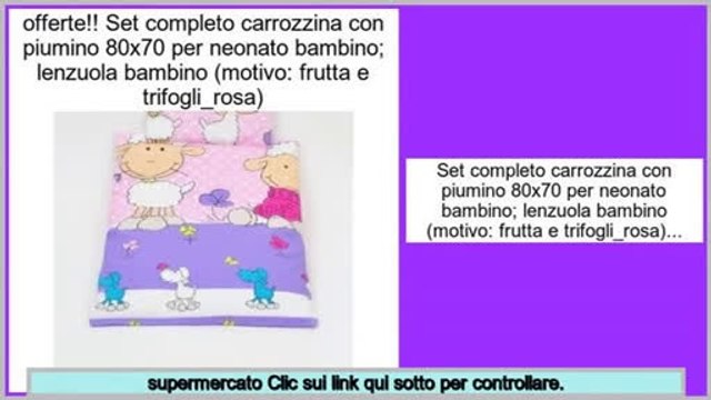 offerte Speciali Set completo carrozzina con piumino 80x70 per neonato bambino; lenzuola bambino (motivo: frutta e trifogli_rosa)