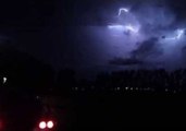 Lightning Storm Strikes Near City in Alberta