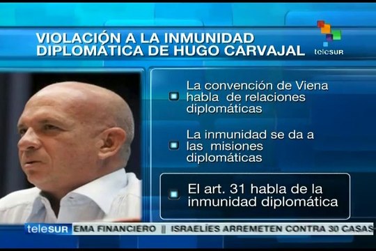 Venezuela condena violación de inmunidad diplomática de Hugo Carvajal