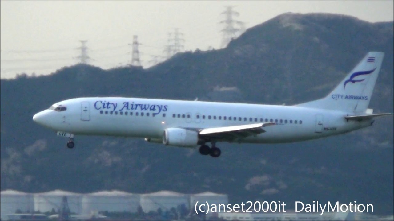 Airbus A320 Landing in Hong Kong International Airport. City Airways Flight E8 256 from Phuket