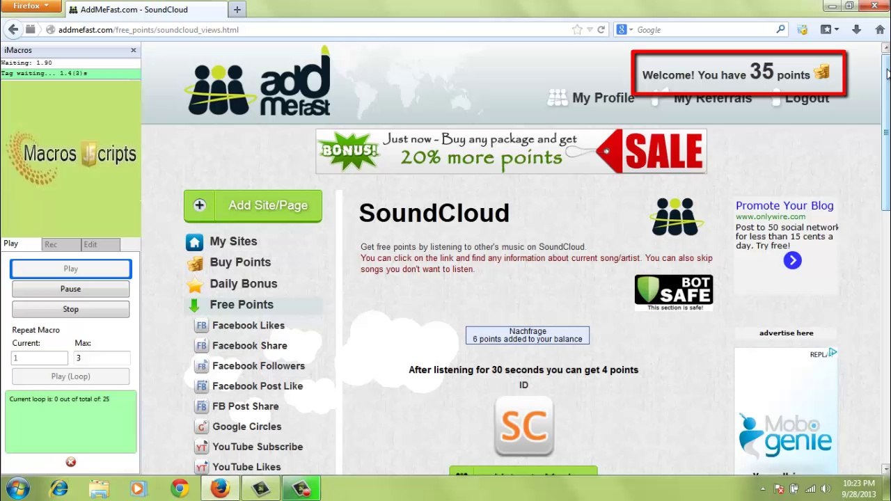 SoundCloud Views iMacros JavaScript