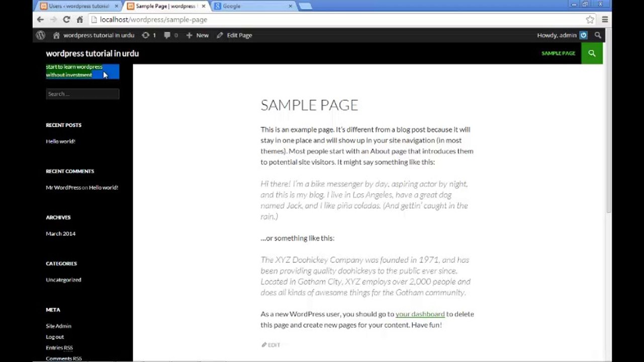 Free Basic Course of WordPress Tutorial in urdu Chapter three part B