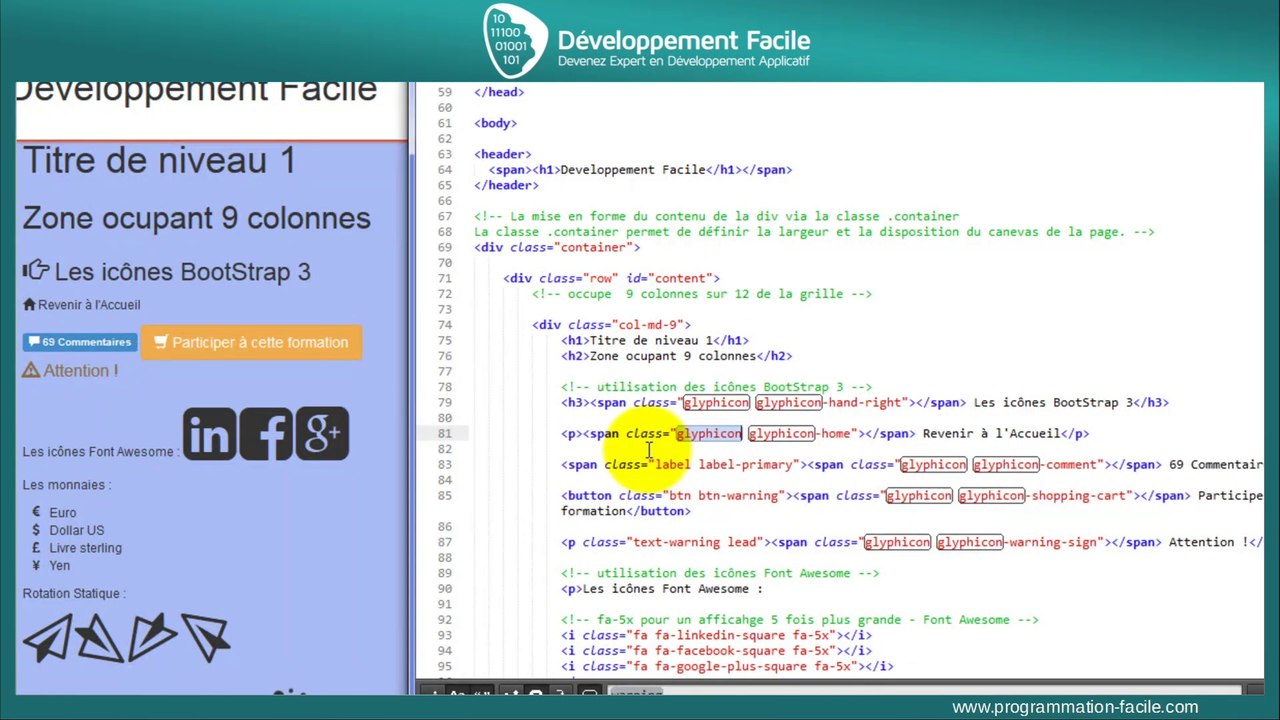 comment utiliser et ajouter des icônes avec le Framework BootStrap 3