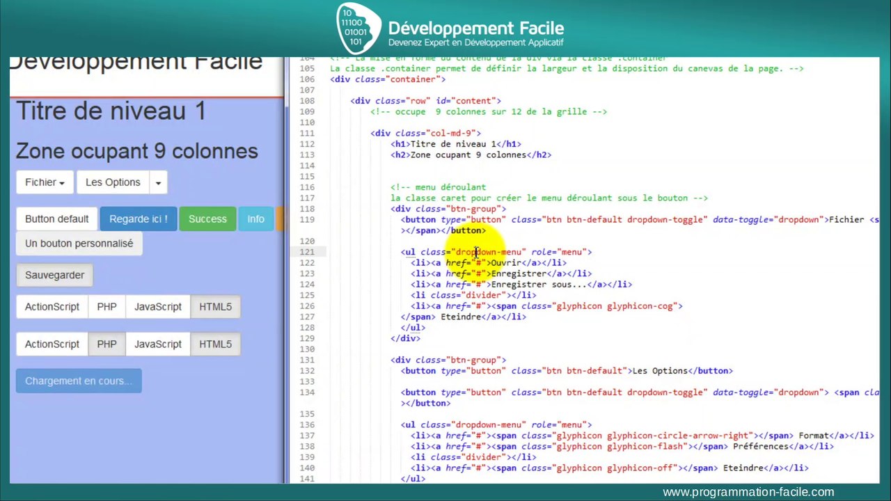 Comment créer des menus avec les boutons du Framework BootStrap 3