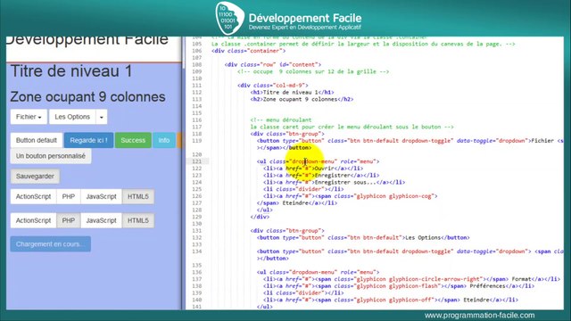 Comment créer des menus avec les boutons du Framework BootStrap 3