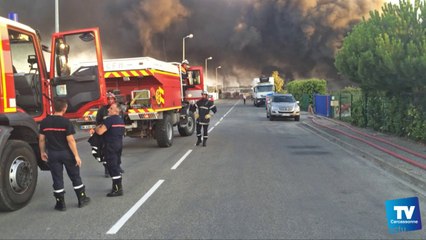 L'entrepôt Beuron à Carcassonne détruit par un incendie :