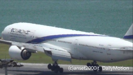 El Al Israel Airlines Boeing 777 Landing in Hong Kong. Flight LY 075 from Tel Aviv. Plane Spotting