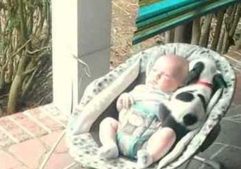 Puppy Snuggles With Tiny Baby