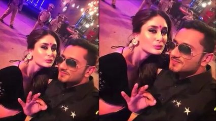 Kareena Kapoor and Yo Yo Honey Singh on the sets of 'Singham Returns'