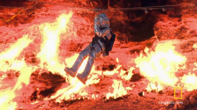 Scientist Flying Over volcano flames!