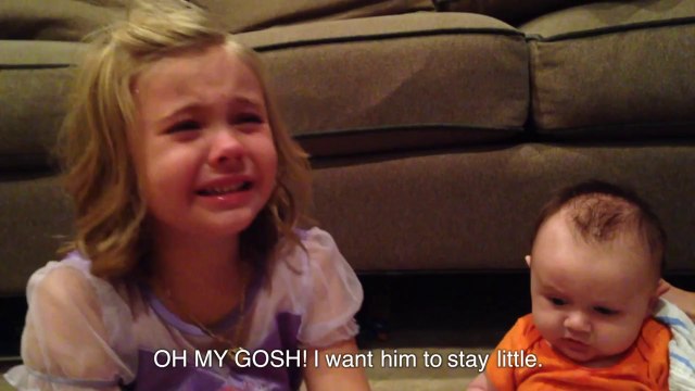 Little girl doesn't want her brother to grow up. So adorable...