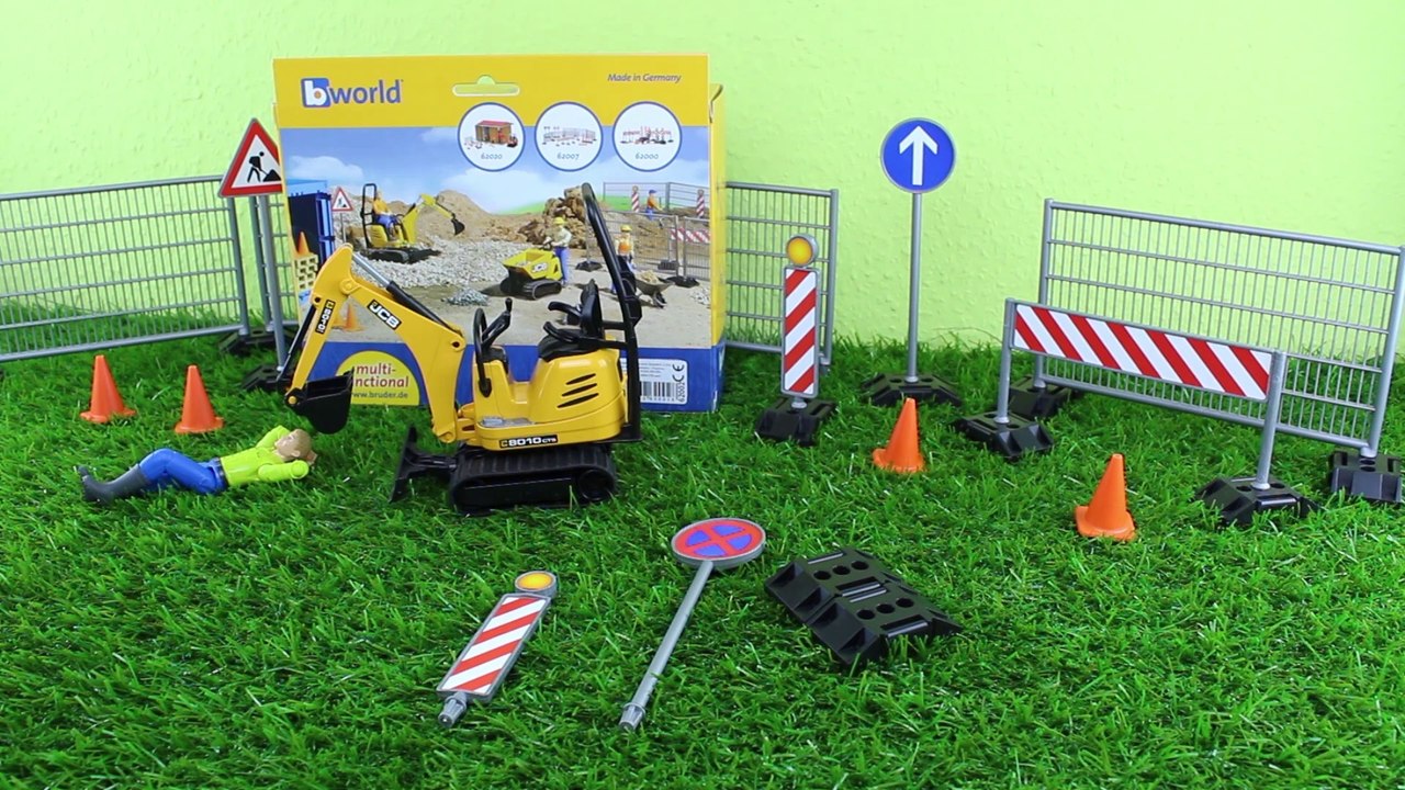 Bruder JCB Bagger 8010 CTS und Baustellenset 62007