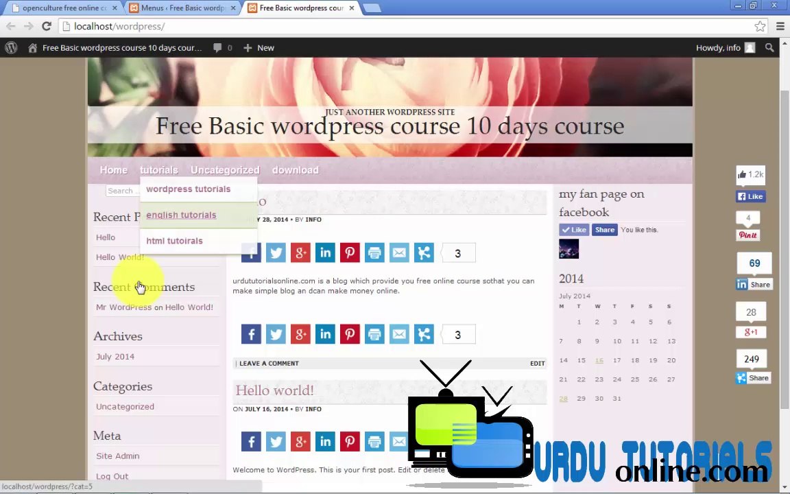 Free Basic Course of WordPress Tutorial in urdu Chapter eight navigation bar or menus