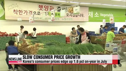 Download Video: Korea's consumer prices grow 1.6 pct on-year in July