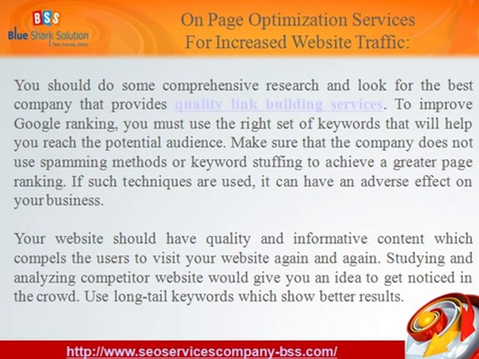 On page optimization services for increased website traffic