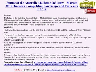 2019 Forecast to Australia Defense Market by Size, Drivers, Growth and Outlook to 2019