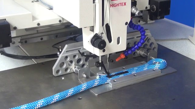 Rope end bar tacking sewing machine to make sewn eye on Kernmantle ropes