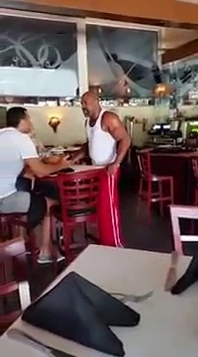 Two boxers fighting in a restaurant! Violent...