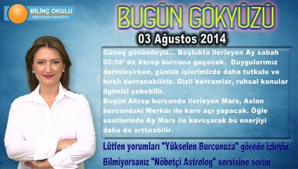 KOÇ Burcu, GÜNLÜK Astroloji Yorumu 03 Ağustos 2014, Astrolog DEMET BALTACI Bilinç Okulu