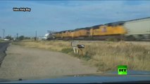 ▶ لحظة اصطدام قطار بشاحنة مقطورة في ولاية تكساس الامريكية -