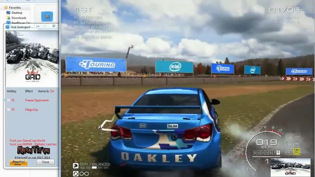 code triche GRID Autosport pc hack cheat anvec preuve